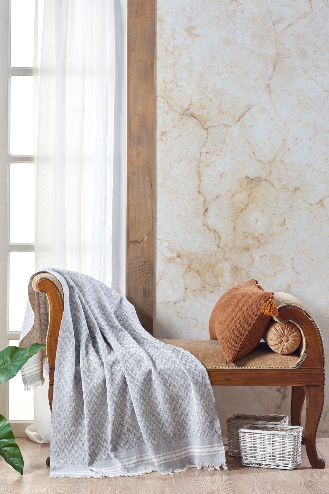 Tv Şalı Zigzag Pamuklu Gri 100*150cm