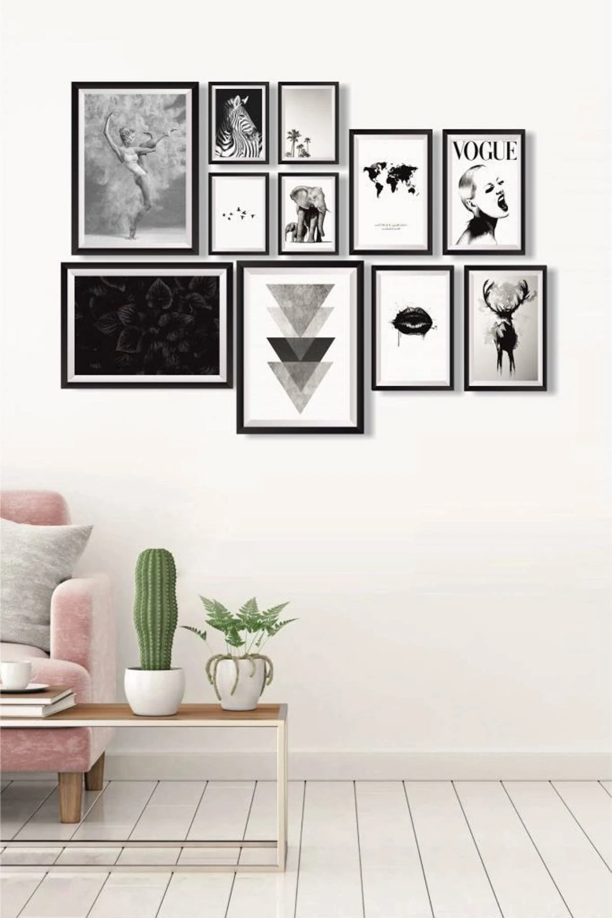 Tablo Çerçeve Görünümlü 11 adet Siyah-Beyaz 90x65c