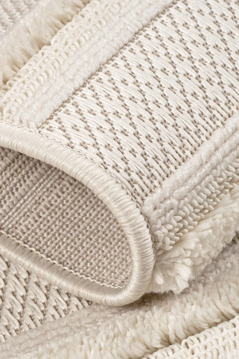 Bukle Halı Çizgili Krem  80x150