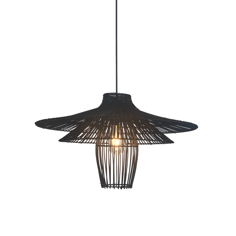 Avize Sarkıt Tekli Pasta Rattan Metal Detaylı Siya