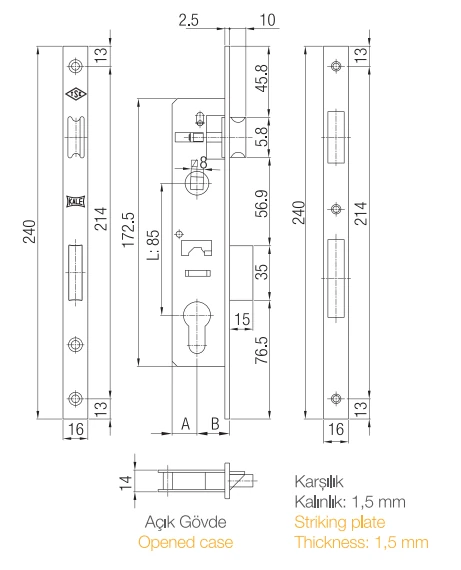 Silindirli Dar Kilit 25mm NİKEL
