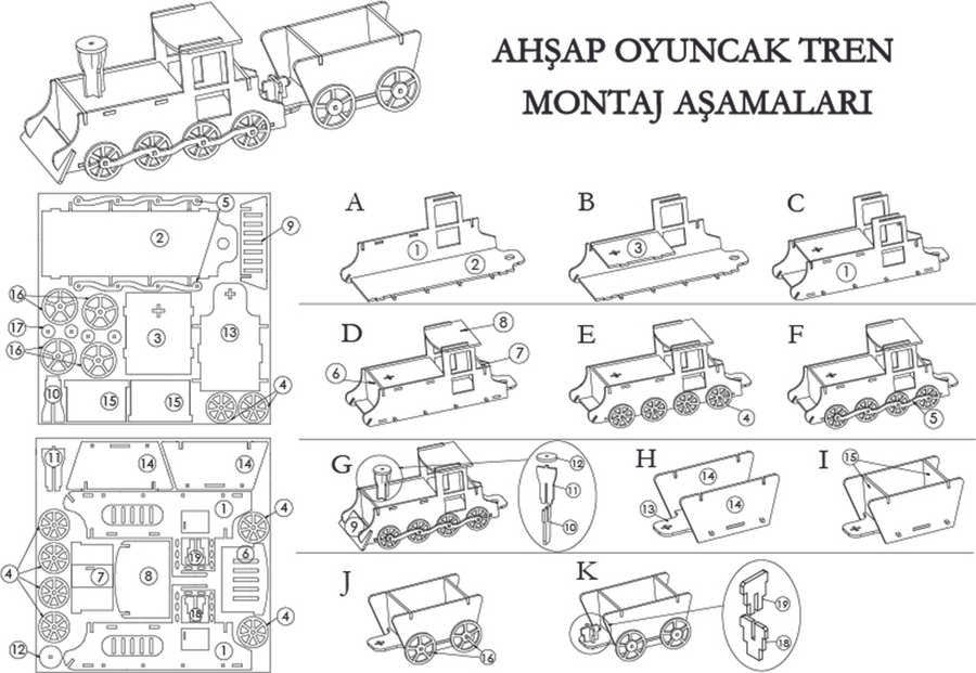 Ahşap Maket Tren Boyama Seti