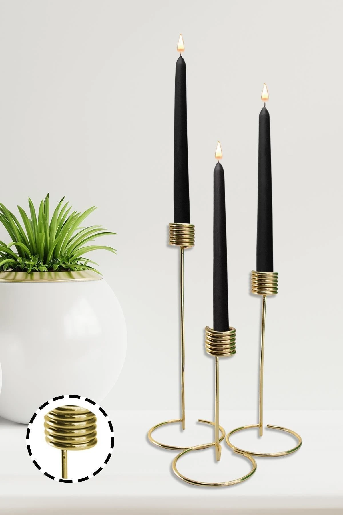 Şamdan Metal Altın Kaplama 3lü 25-20-15cm