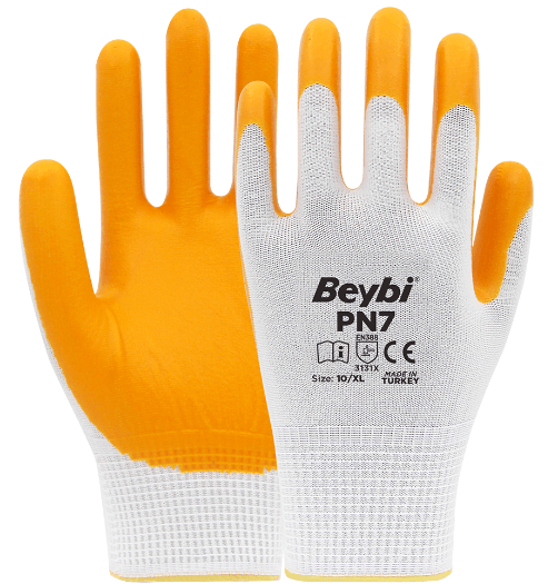 Nitril Poly. Eldiven Beyaz+Sarı No:10 Çift