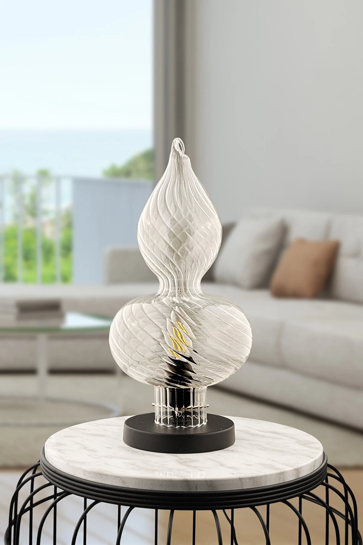 Masa Lambası Plaza Siyah-Şeffaf Cam