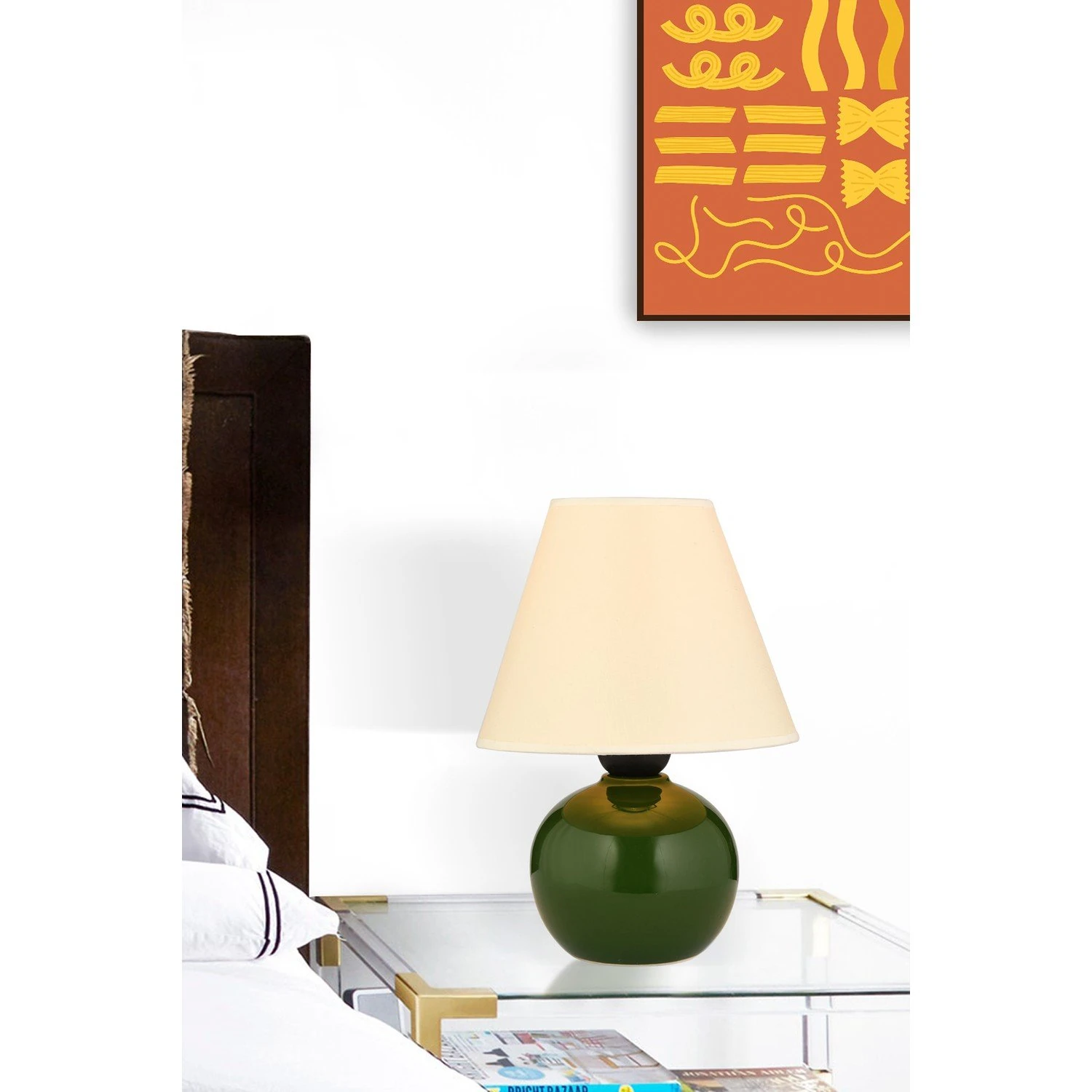 Top Seramik Abajur 12Lik  Yeşil Krem