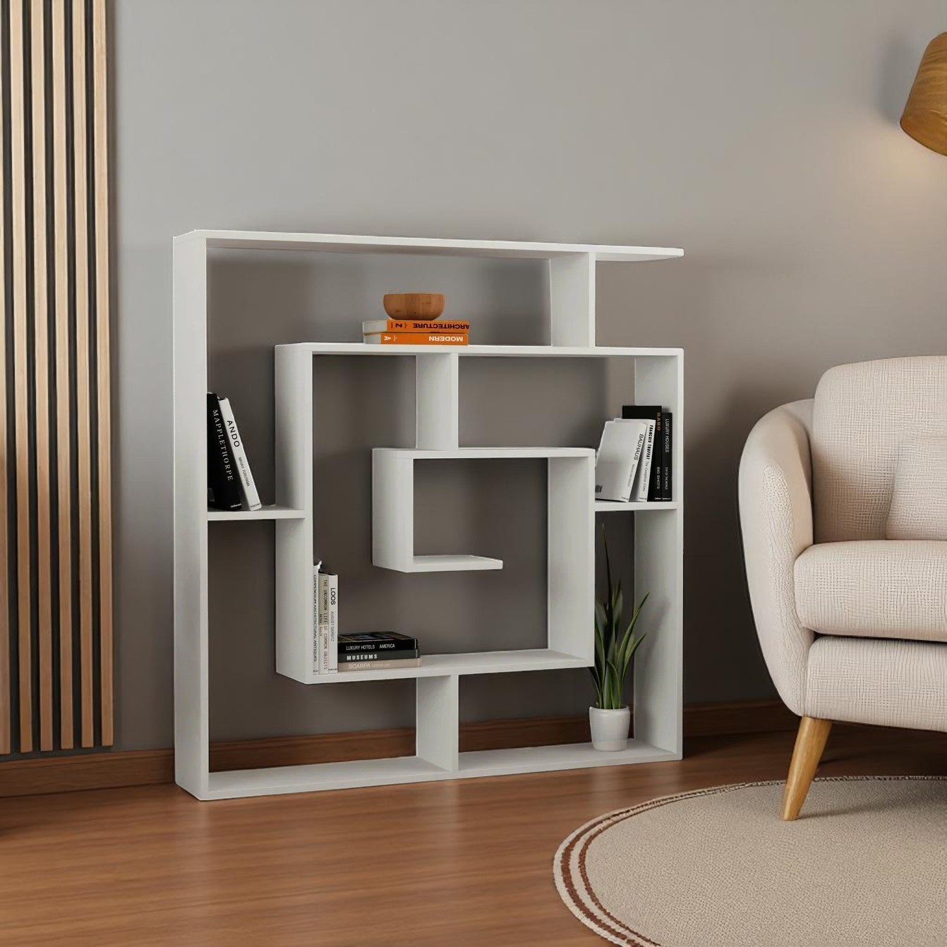 Kitaplık Labirent Beyaz  129*22*125cm