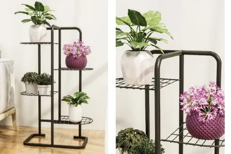 Flower Pot Metal 4 Tier Black 83x25x52cm