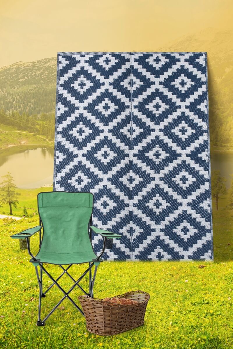 Savana Plaj- PiknikHasırMatMaviBeyazDesen120x180