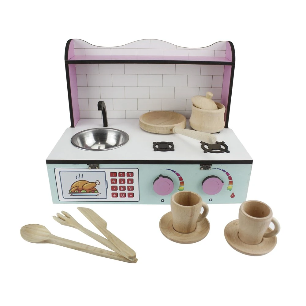 Ahşap Çocuk Masaüstü Mutfağı Eşyalı 39*29*25cm