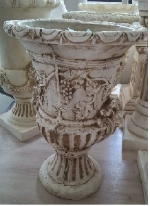 Dekoratif Saksı Taş Oymalı Beyaz 73cm