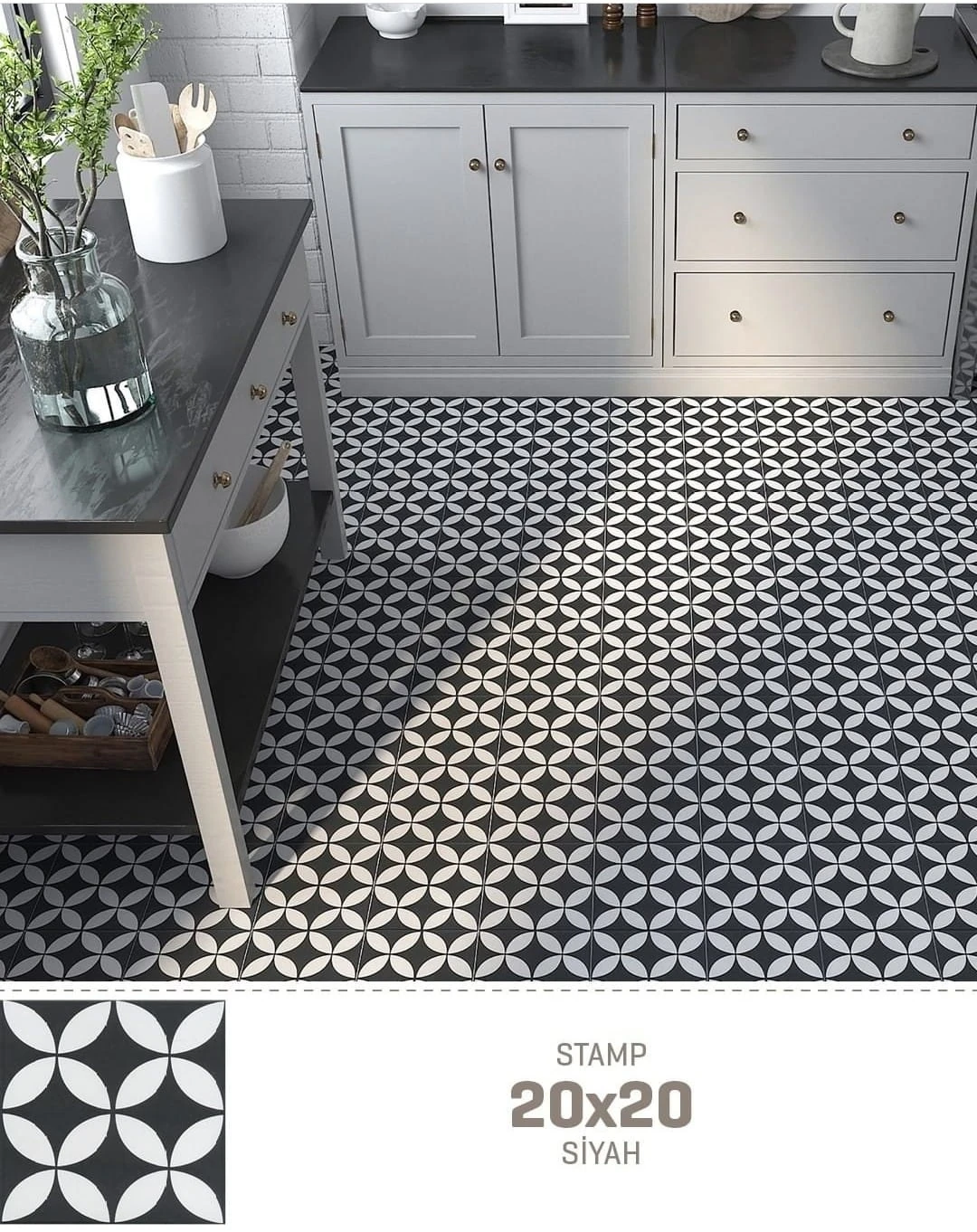 Yer-Duvar Karosu Stamp Siyah 20x20