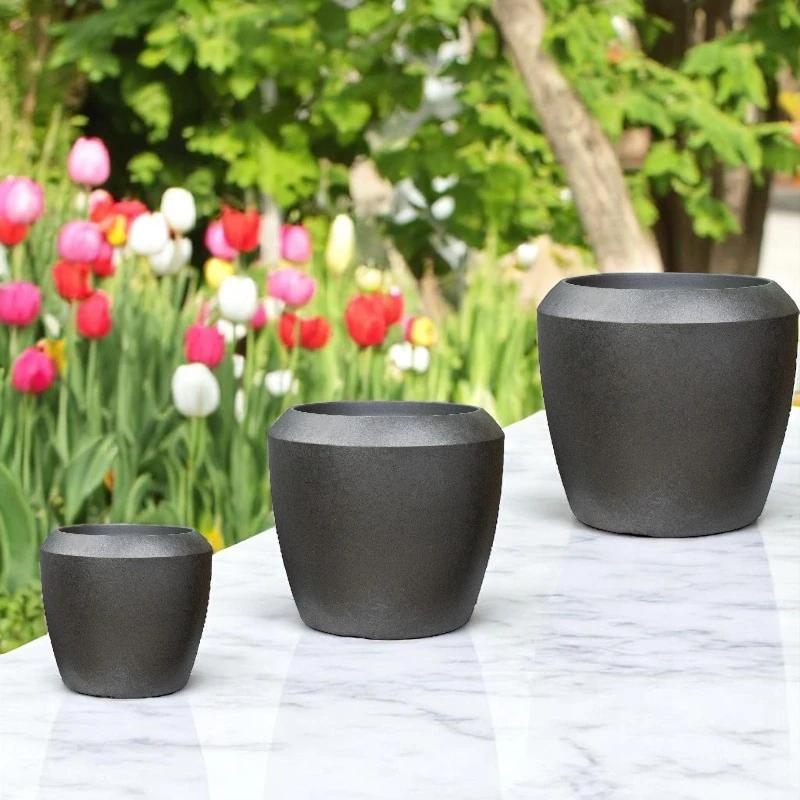 Antique Saksı  Konik Gri Y49-40-31cm 3'lü Set