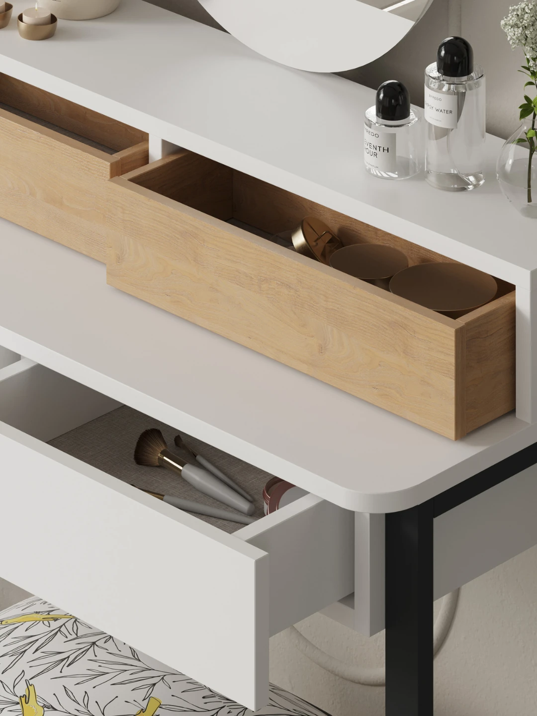 Makyaj Masası Lora Beyaz-Safir Meşe 133*34,5*96cm