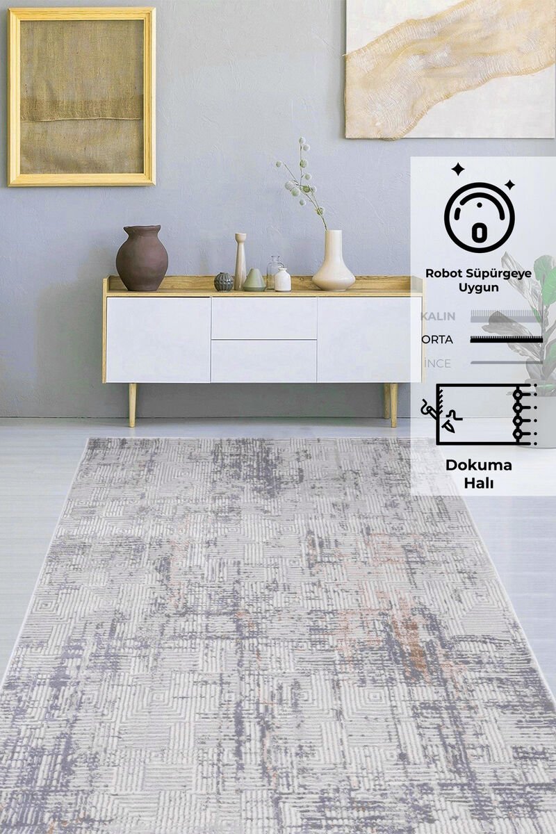 Motto 4481 Modern Dokuma Halı Gri Krem 80x150