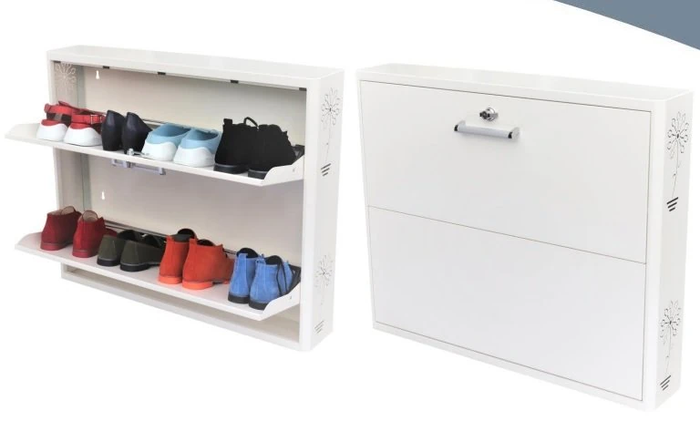 Ayakkabı Dolabı 2li Metal Beyaz 74x90x16cm