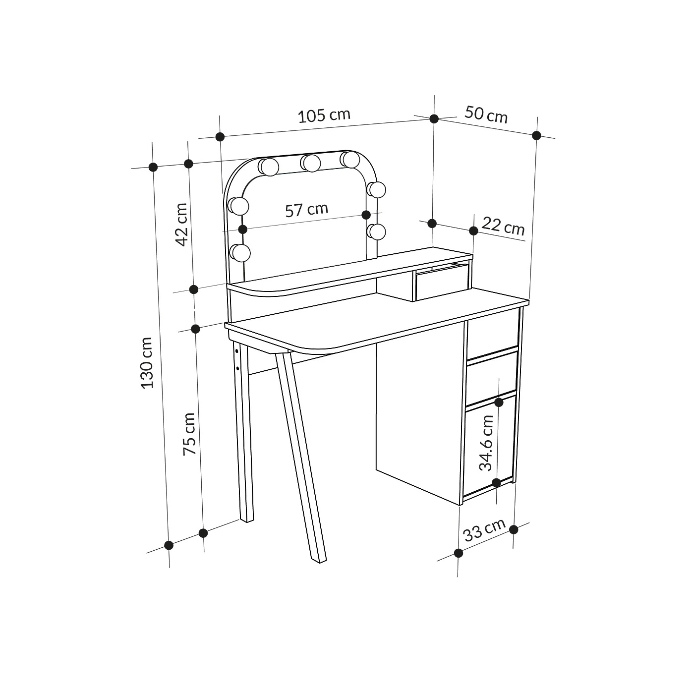 Makyaj Masası Avien A.Mocha-Safir Meşe105*131*51cm