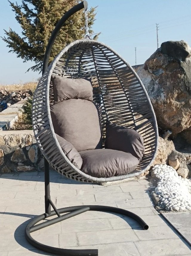 Makrome Tekli Salıncak Gri Minder Pembe 120cm
