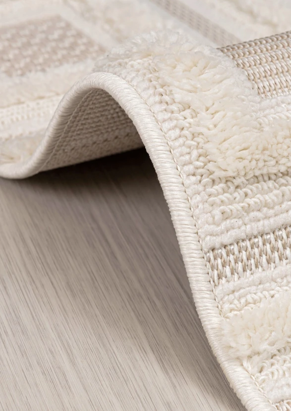 Bukle Halı Kare Desen Krem 100x300