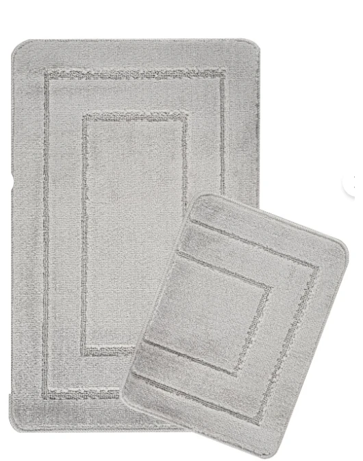 Banyo Paspas Çerçeve Desen Gümüş İkili Set 50x80 5