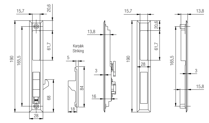 PVC-Alüminyum Doğrama İçin  Sürme Kilit Anahtarlı Beyaz