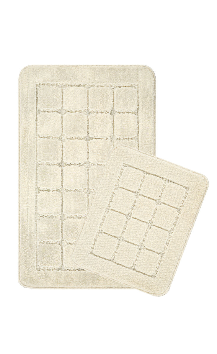 Banyo Paspas Kareli Desen Krem İkili Set 50x80 50x