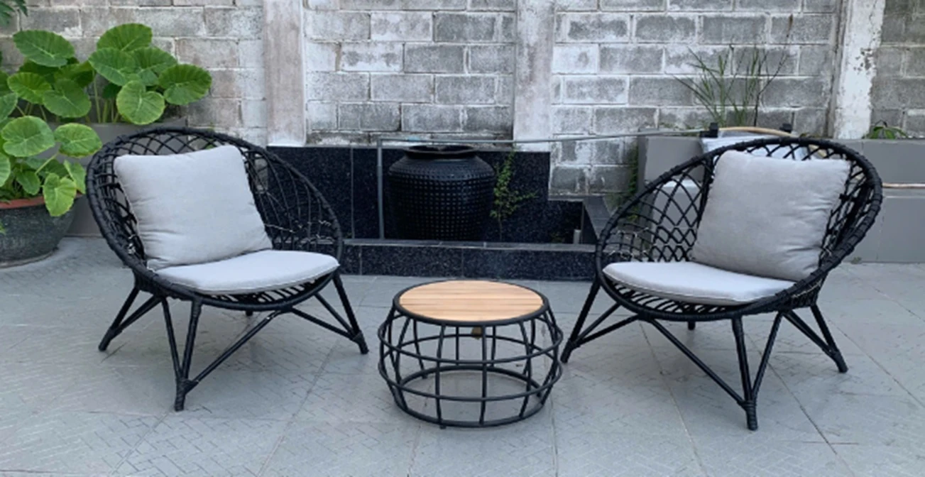 Amos Bistro Set 2'li Rattan Antrasit OrtaSehpa+Mnd