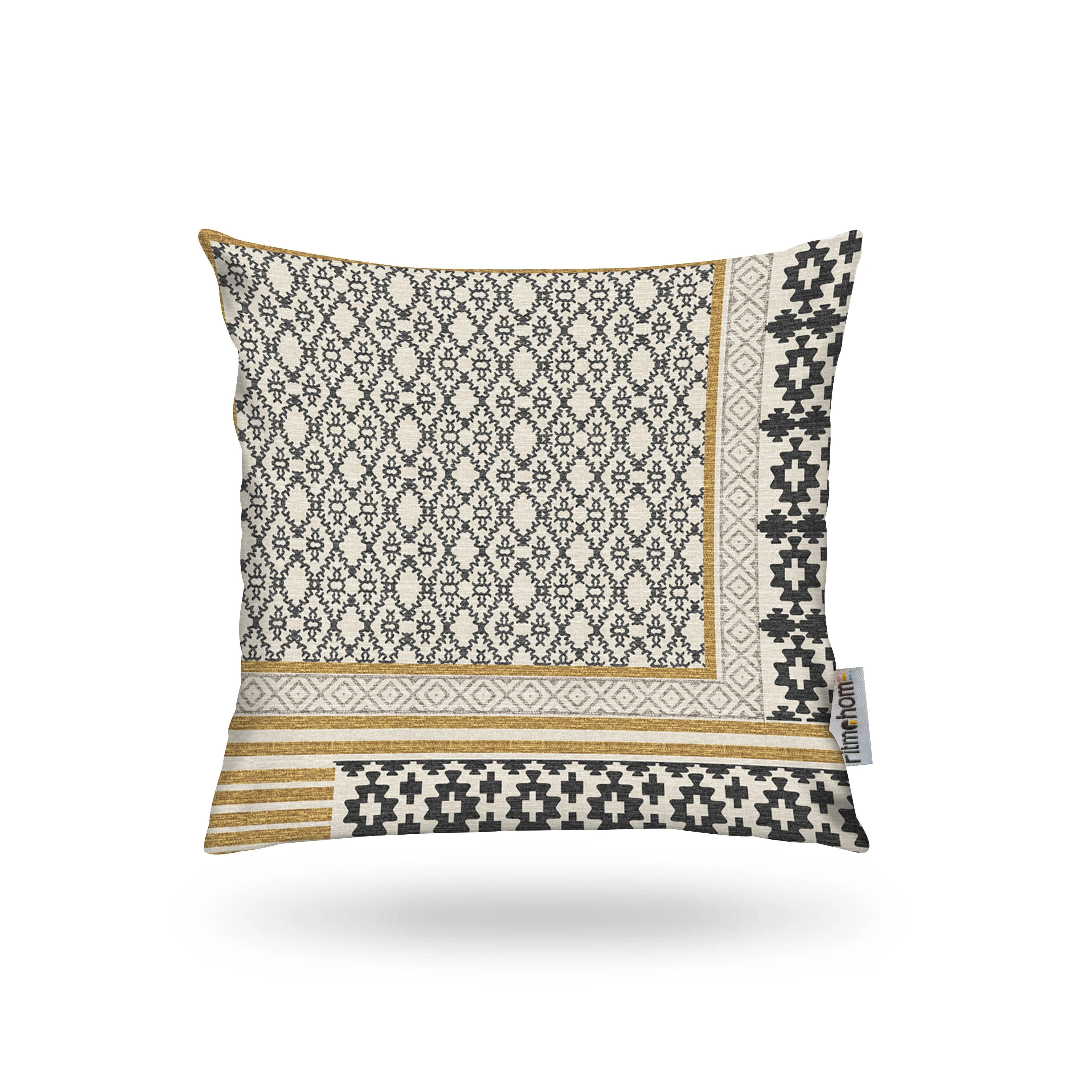 Kırlent Kılıfı Etn Desen Altın-Siyah 43x43cm