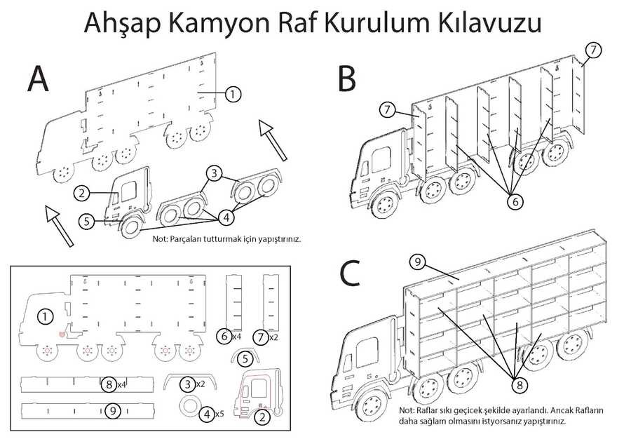 Ahşap Çocuk Kamyon Raflı 87*40*7cm