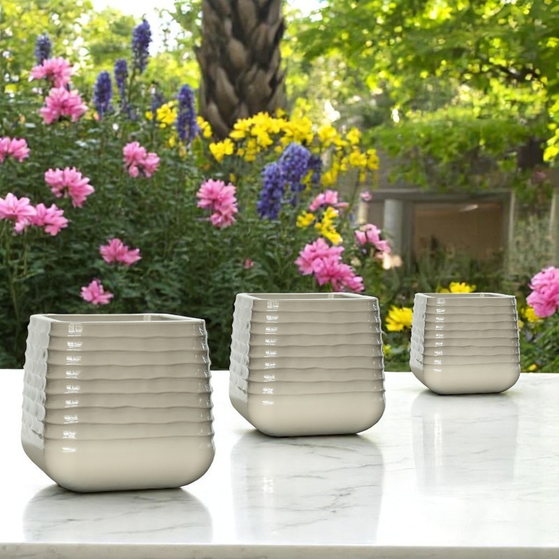 Ceramic Saksı Seramik Fildişi Y49-37-28cm 3lü Set