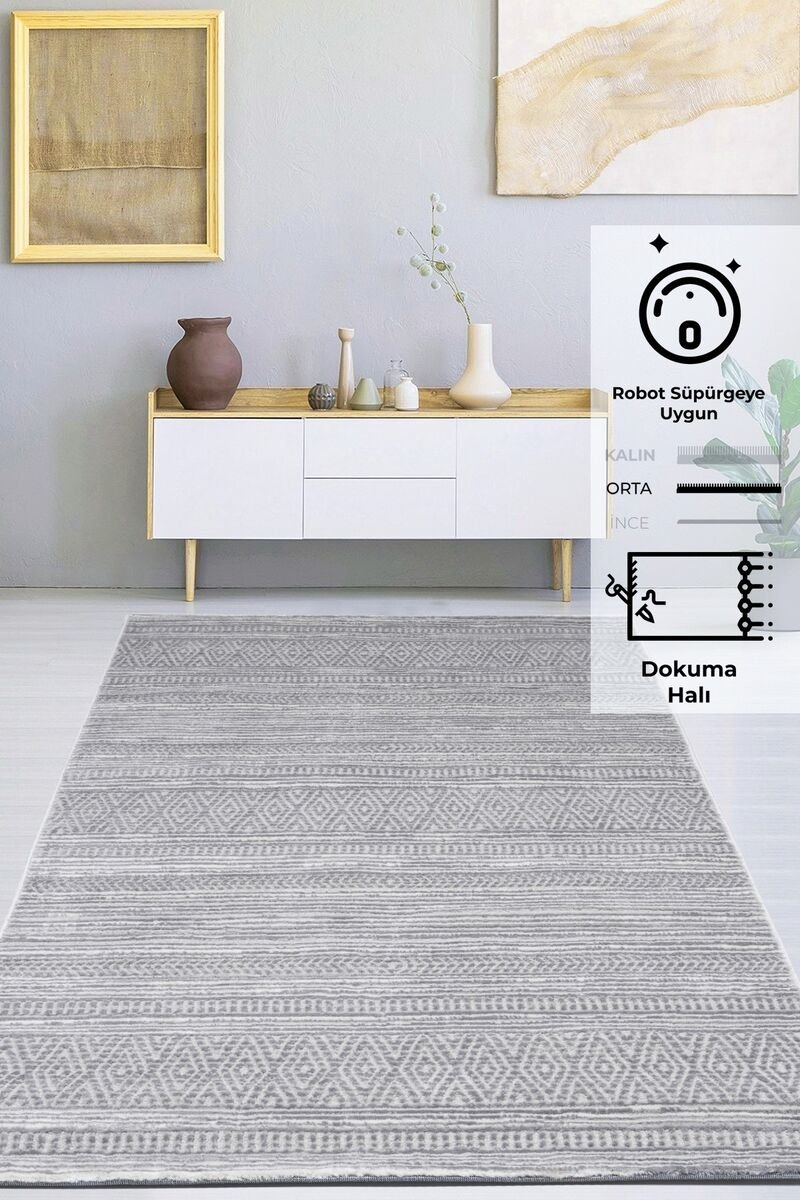 Motto 4480 Modern Dokuma Halı Gri Krem 120x180
