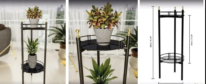 Flower Pot 2 Tiers Black with Tray 80x28cm