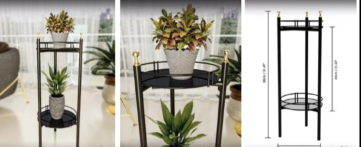 Çiçeklik 2 Katlı  Siyah Tepsili 80x28cm