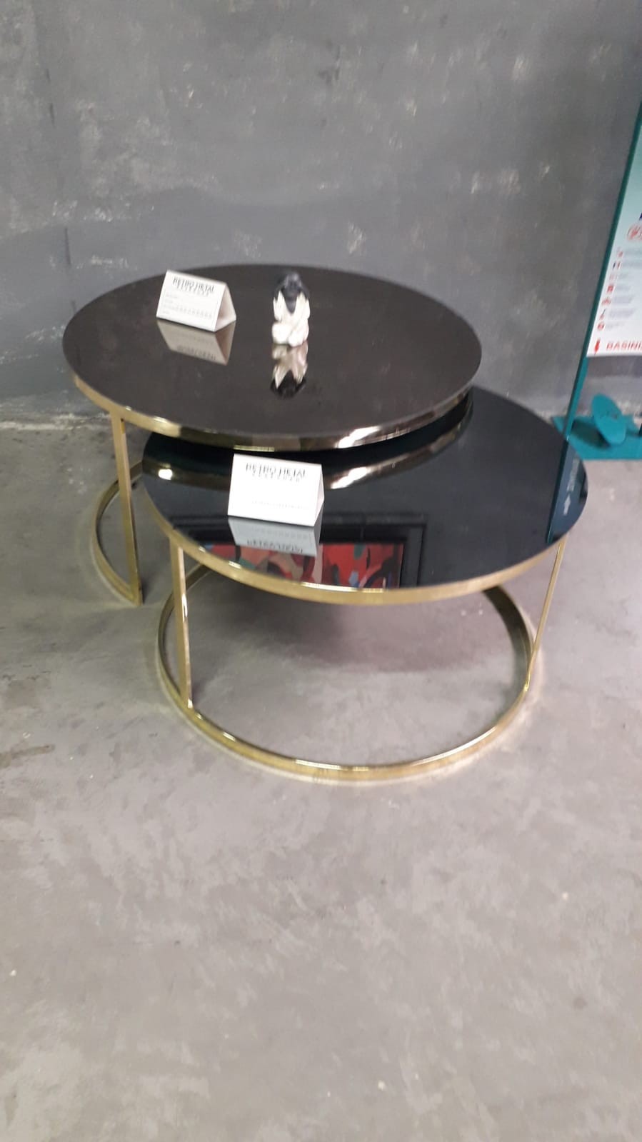 Metal Yuvarlak Sehpa ERCİYES  Aynalı 2'li 90*75cm