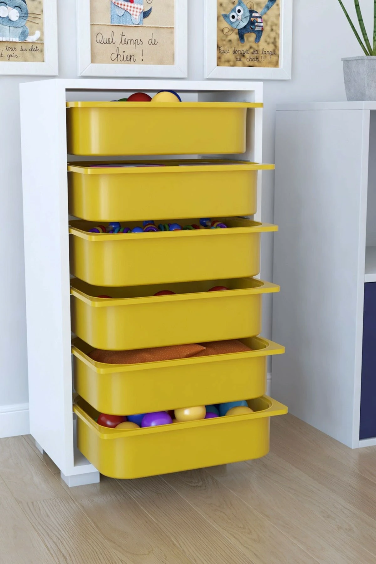 Çok Amaçlı Dolap 6 Sepetli Sarı 45.5x30x83.5cm