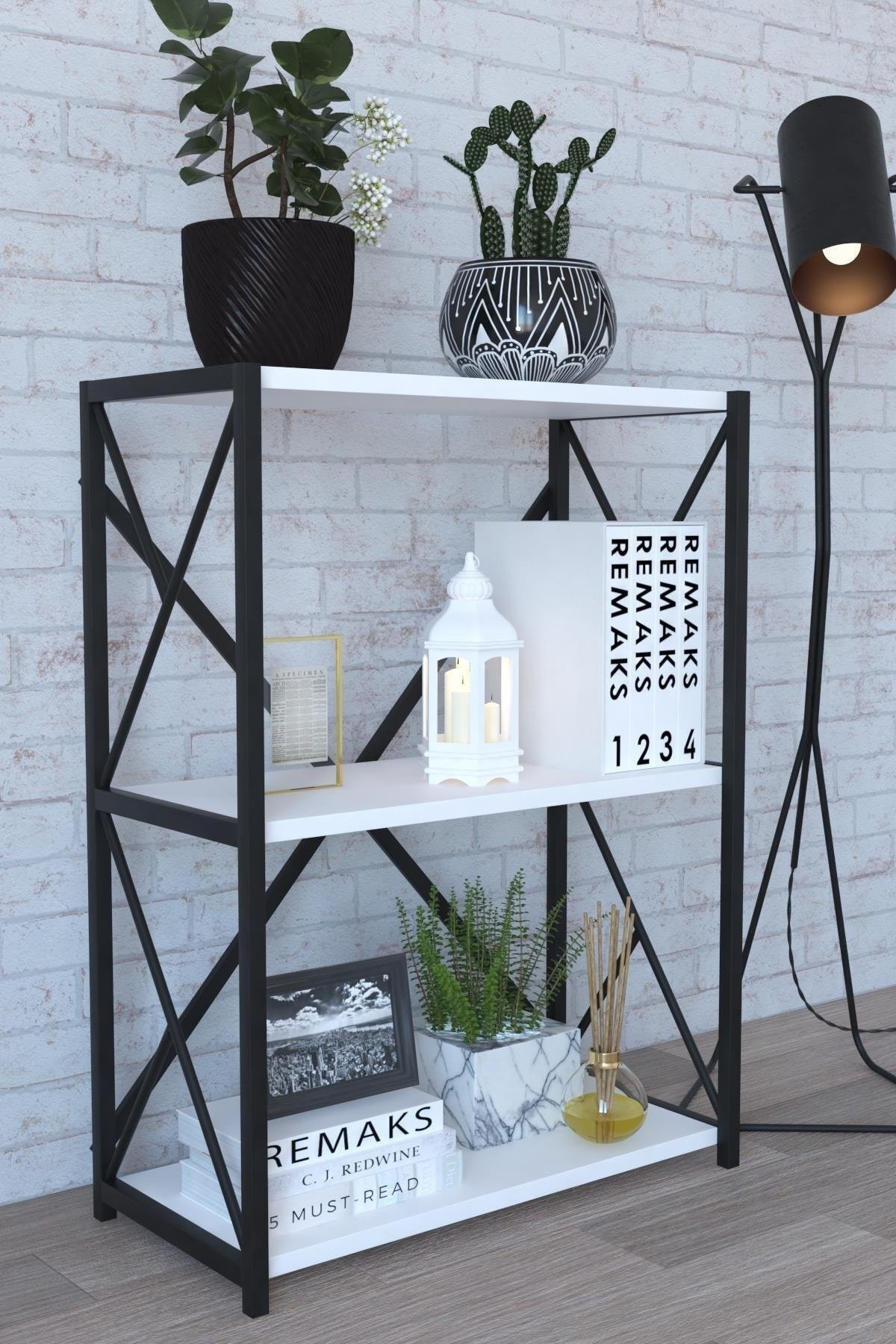 Kitaplık Metal 3 Raflı Siyah -Beyaz 70x34x78.5cm