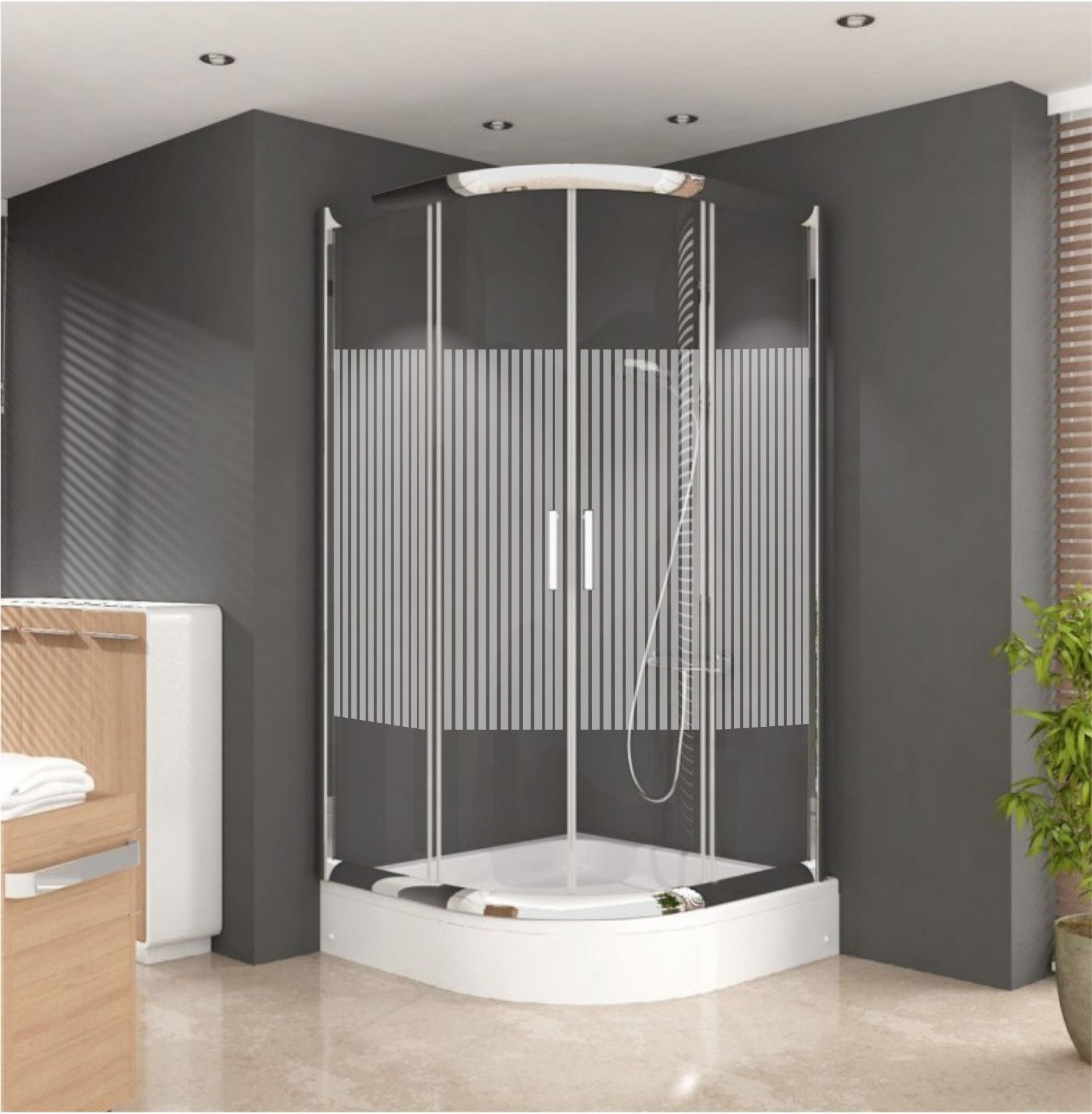 Duş Kabin Oval 80*80*190cm 4mmD.Şerit Desen T.Cam