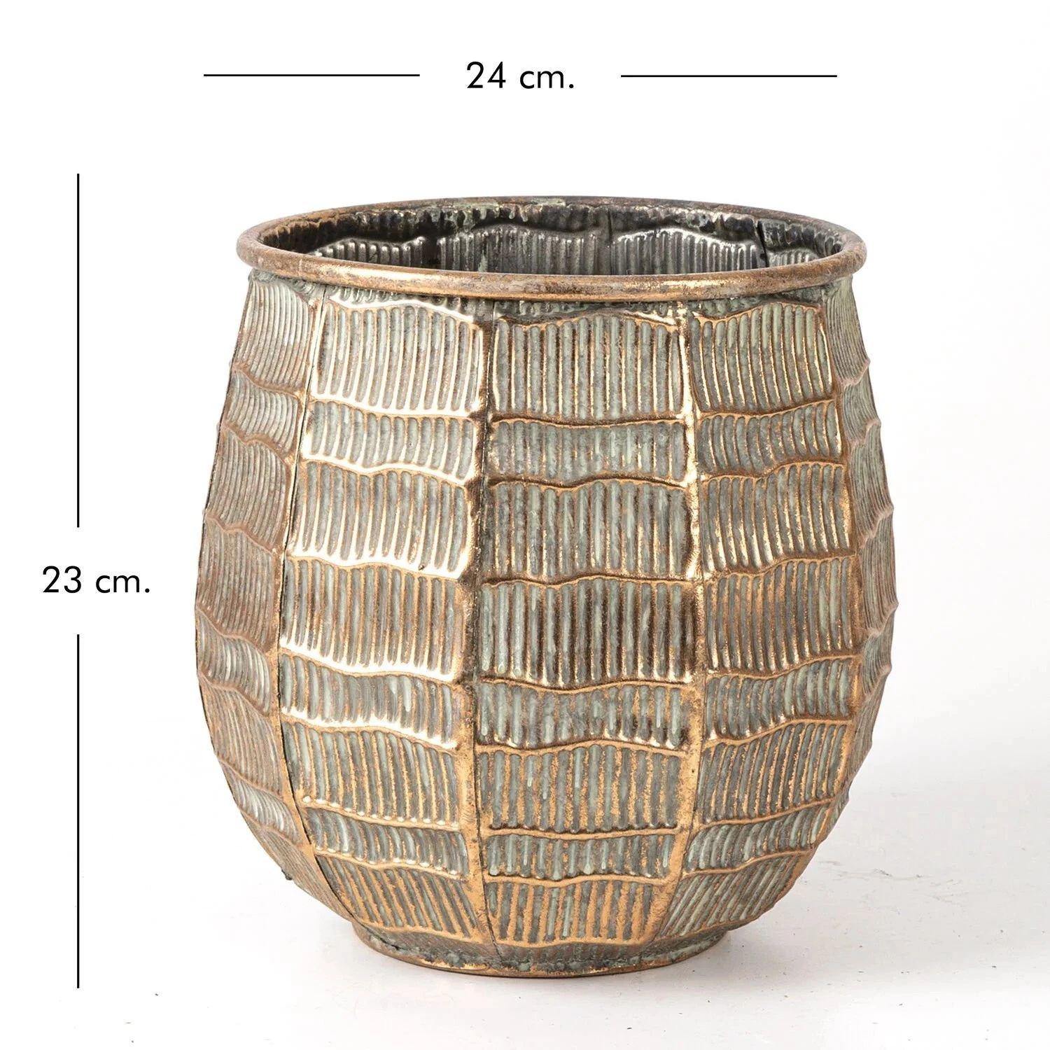 Saksı Metal 24x23x24cm Bakır-Eskiteme Gri