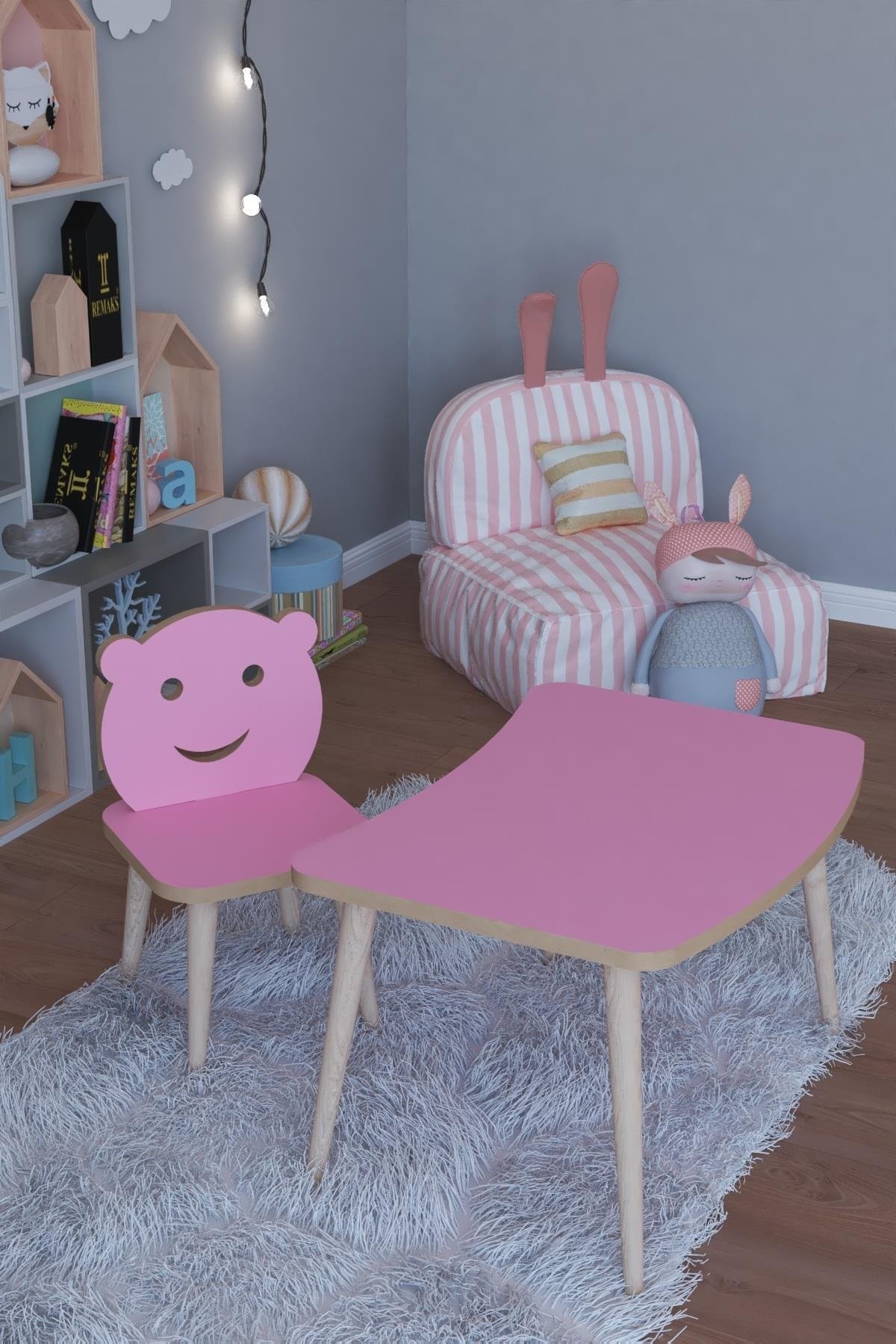 Twiti YazSil  Çocuk Masa +1 Sandalye Pembe