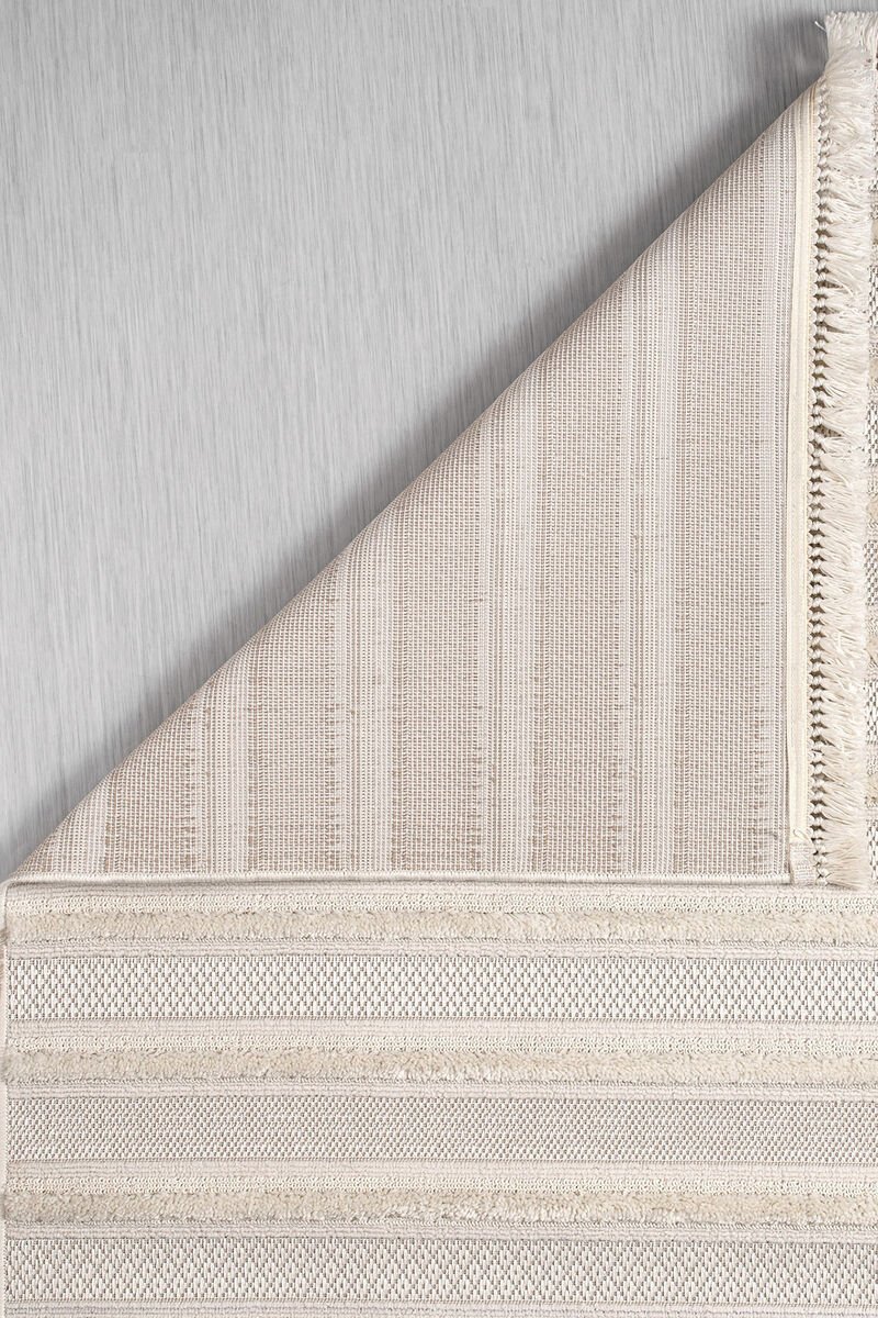 Bukle Halı Çizgili Krem  160x230