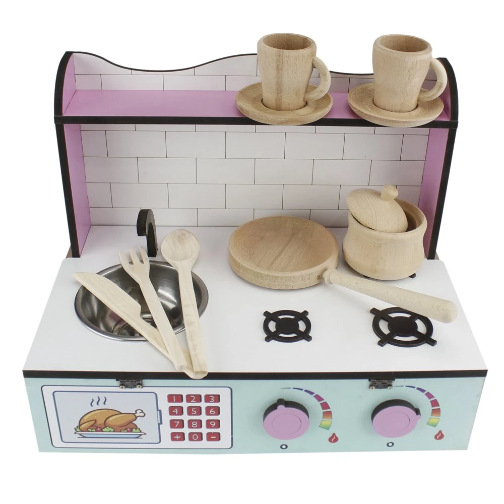 Ahşap Çocuk Masaüstü Mutfağı Eşyalı 39*29*25cm