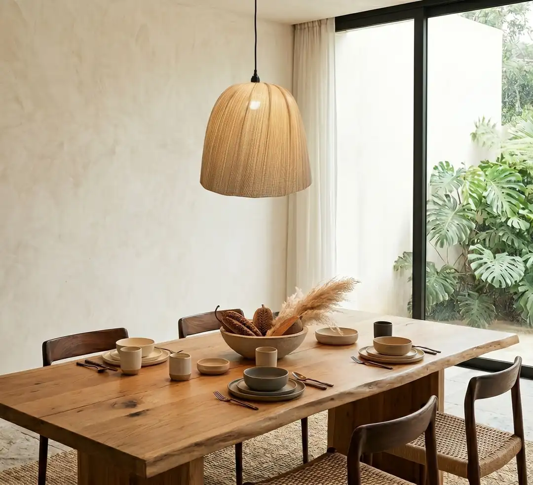 Pendant Chandelier Oval Bamboo Natural Cream Ø40cm