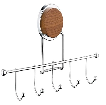 Banyo Askı 5 li Yapışkanlı Krom / Ahşap