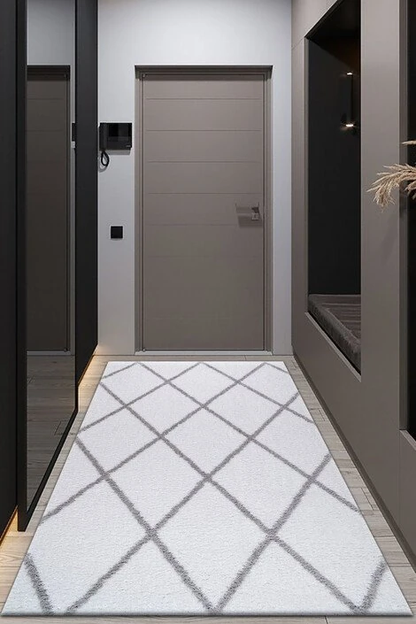 Puffy Yumuşak Dokulu Shaggy Beyaz Gri 120X170