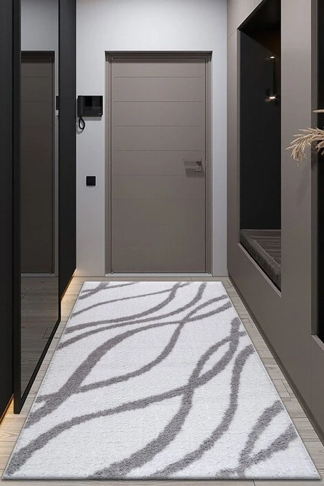 PuffyYumuşakDokuShaggyÇizgiliDesenBeyzGri120X170