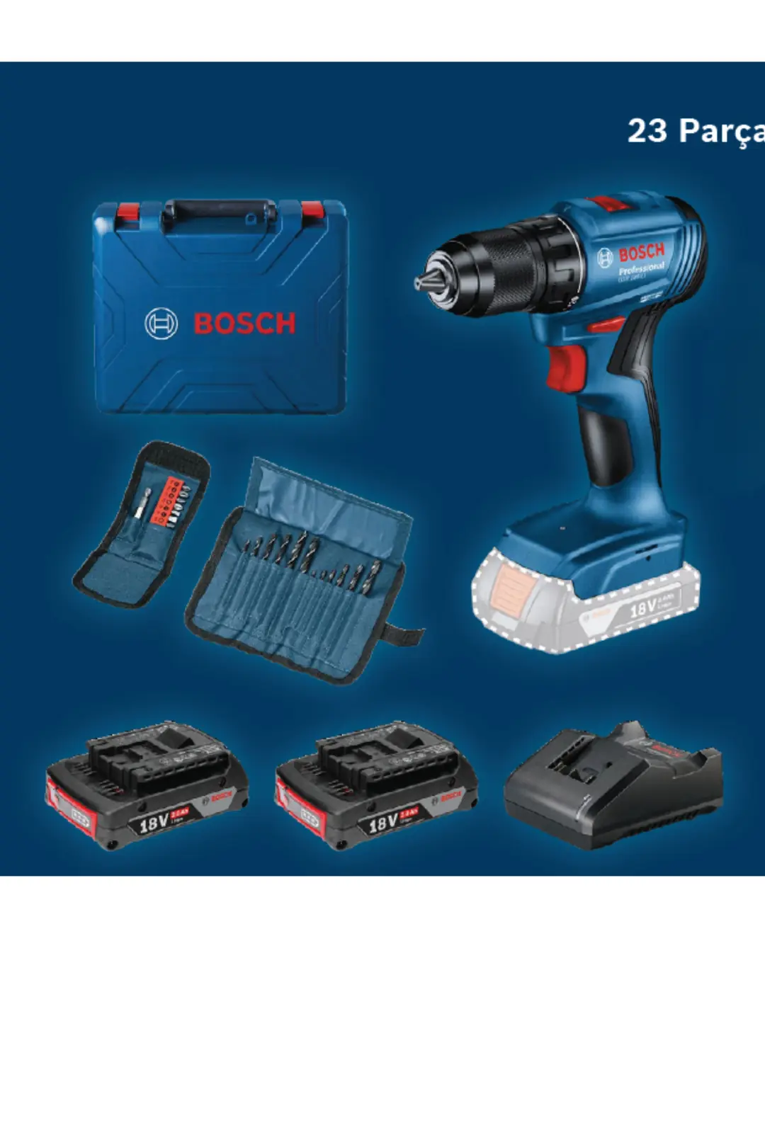 BOSCH Cordless Drill Screwdriver GSR 185-LI + 23 Accessory Set + 2x2Ah
