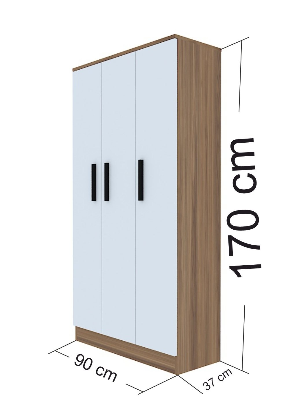 Kıyafet Dolabı 3 Kapaklı  Ceviz Beyaz 90*170*37cm