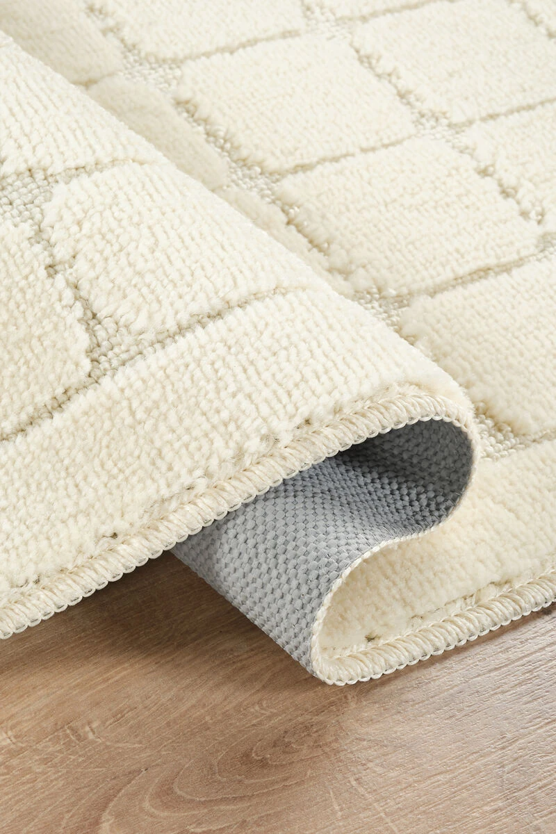 Banyo Paspas Kareli Desen Krem İkili Set 50x80 50x