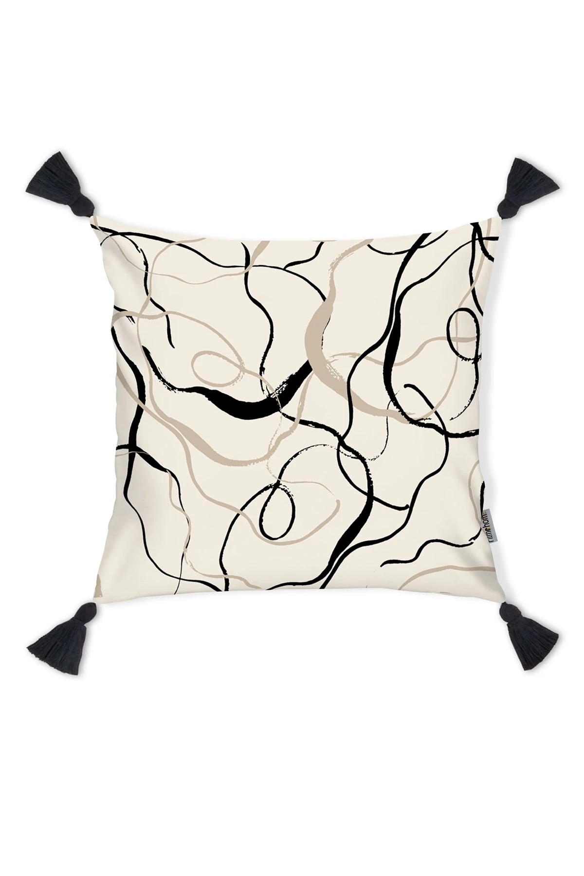 Kırlent Kılıfı Püsküllü SiyahBeyaz Desen 43x43