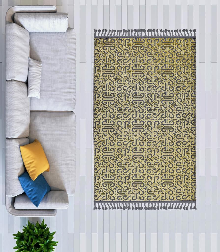 LasMonte RönsansDokuma Modern Halı Gri Sarı 80x150